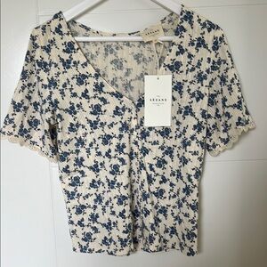 Sezane Blue Floral Blouse